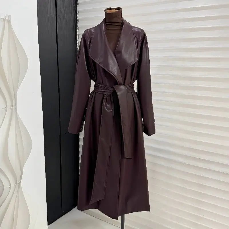Manteau long style trench en similicuir Shiela