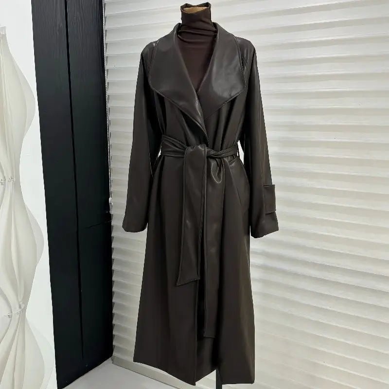 Manteau long style trench en similicuir Shiela