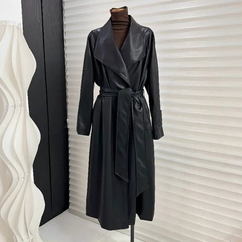 Manteau long style trench en similicuir Shiela