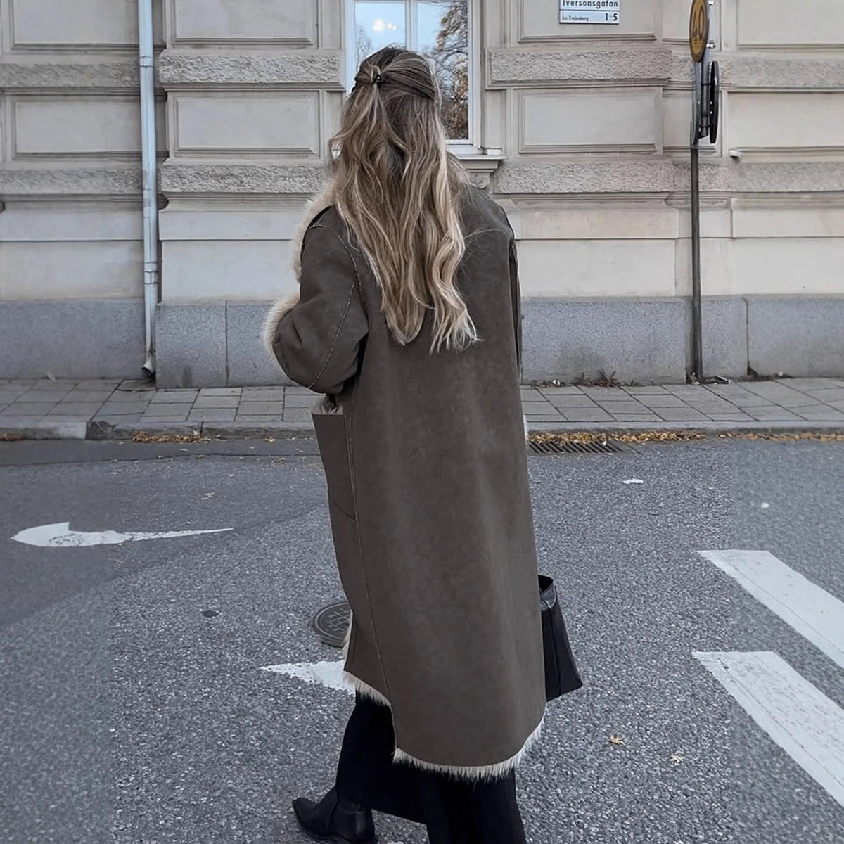 Manteau long en suédine avec fausse fourrure Sydney