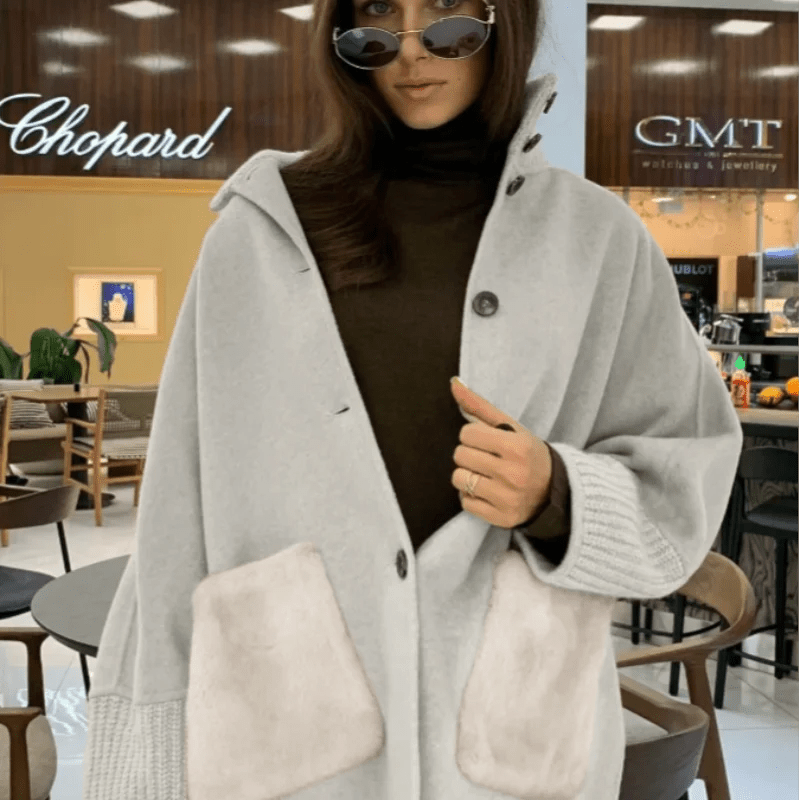 Manteau en maille avec col montant Terry et fausse fourrure