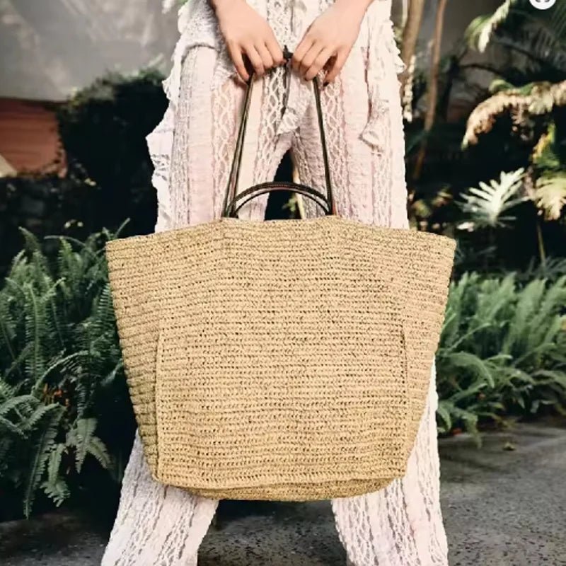 Sac cabas de plage en paille tressée à la main Bianca