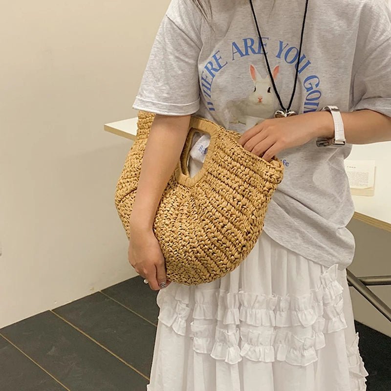 Sac cabas en rotin Bianca demi-lune
