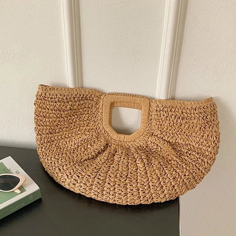 Sac cabas en rotin Bianca demi-lune
