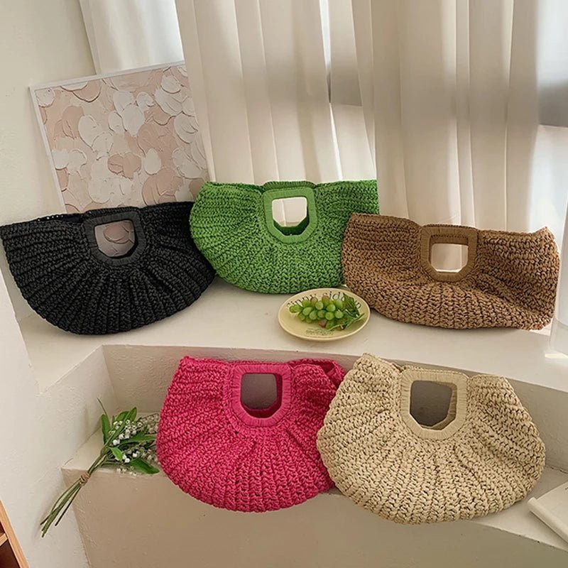 Sac cabas en rotin Bianca demi-lune