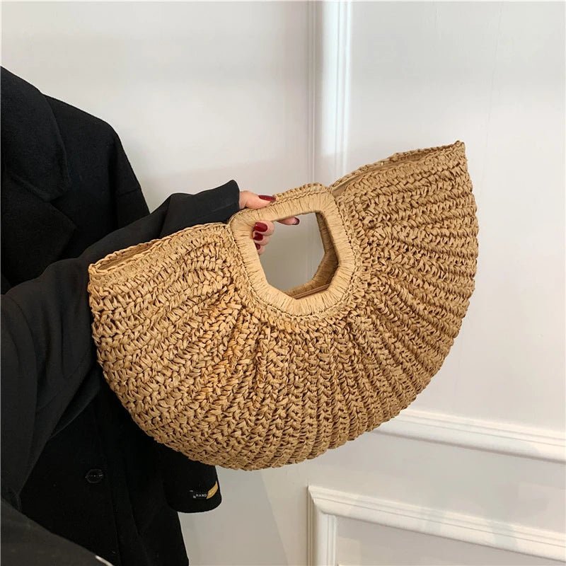 Sac cabas en rotin Bianca demi-lune