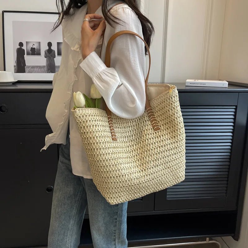 Sac de plage Céleste en paille tressée
