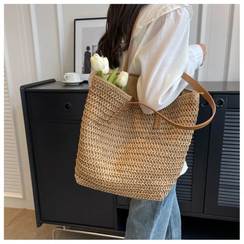 Sac de plage Céleste en paille tressée