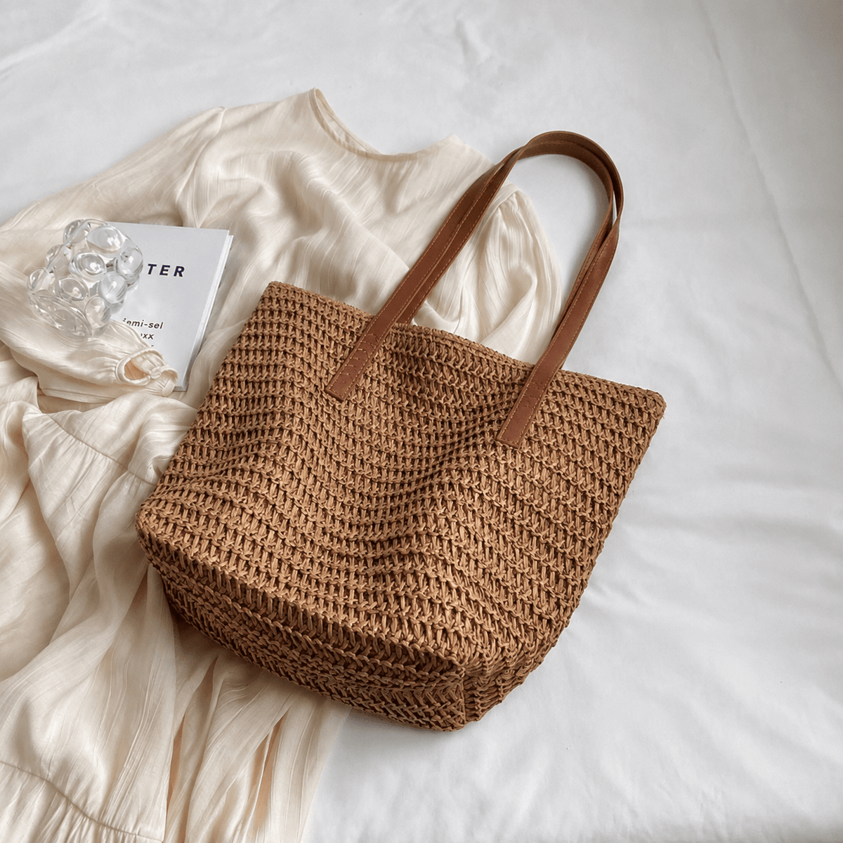 Sac de plage Céleste en paille tressée