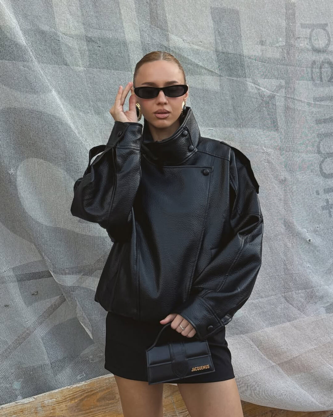 Veste asymétrique en cuir Carla