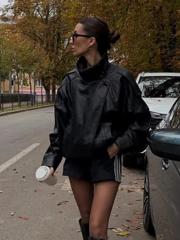 Veste asymétrique en cuir Carla