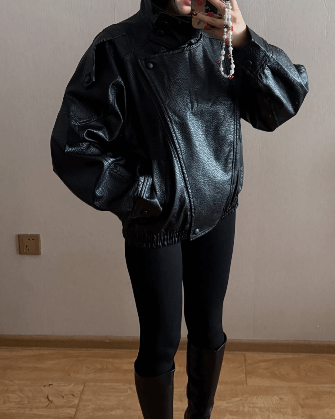 Veste asymétrique en cuir Carla