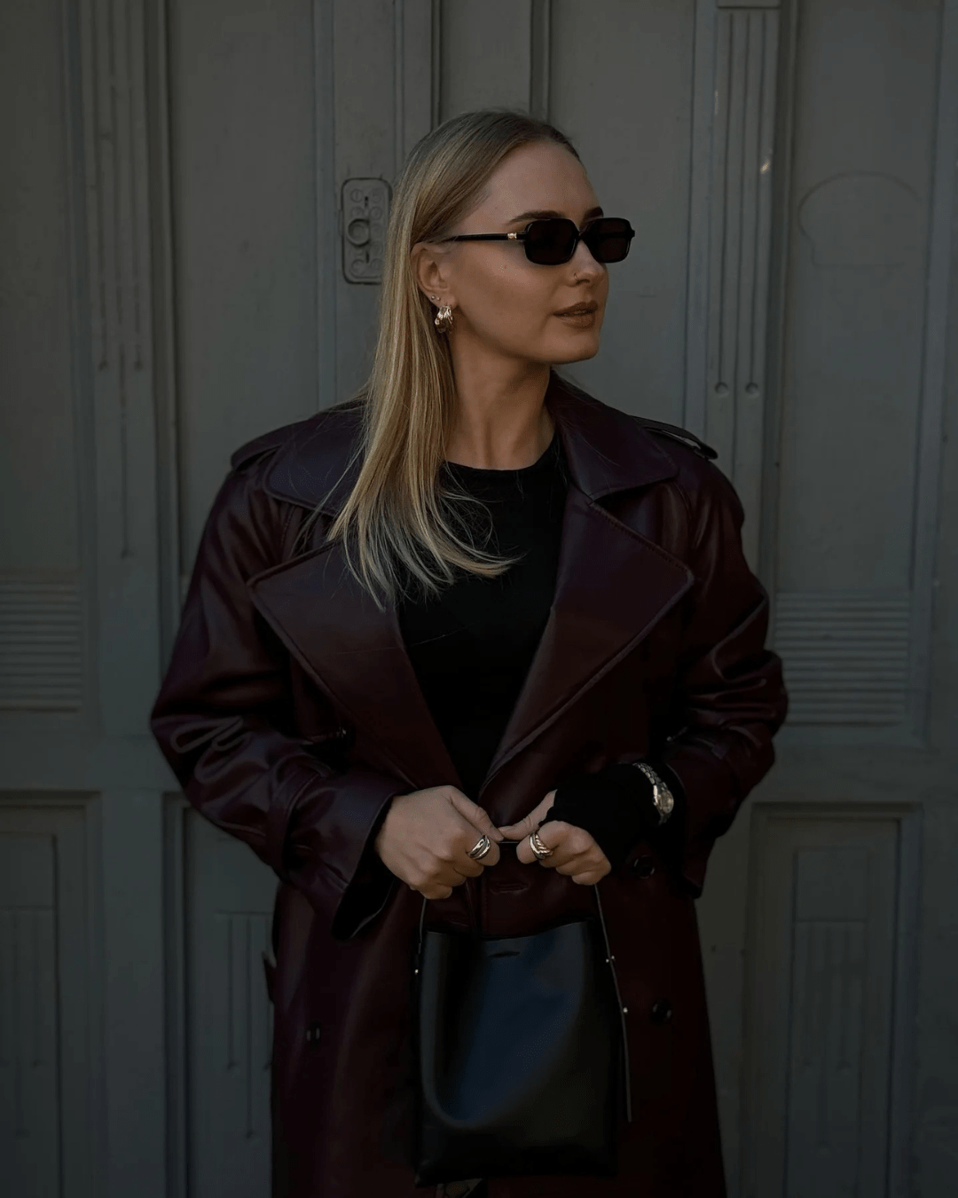 Manteau long maxi style trench en similicuir Cassy