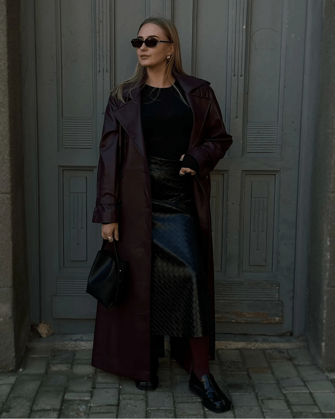 Manteau long maxi style trench en similicuir Cassy