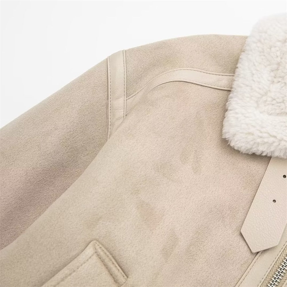 Veste en daim synthétique doublée en fausse fourrure Cindy