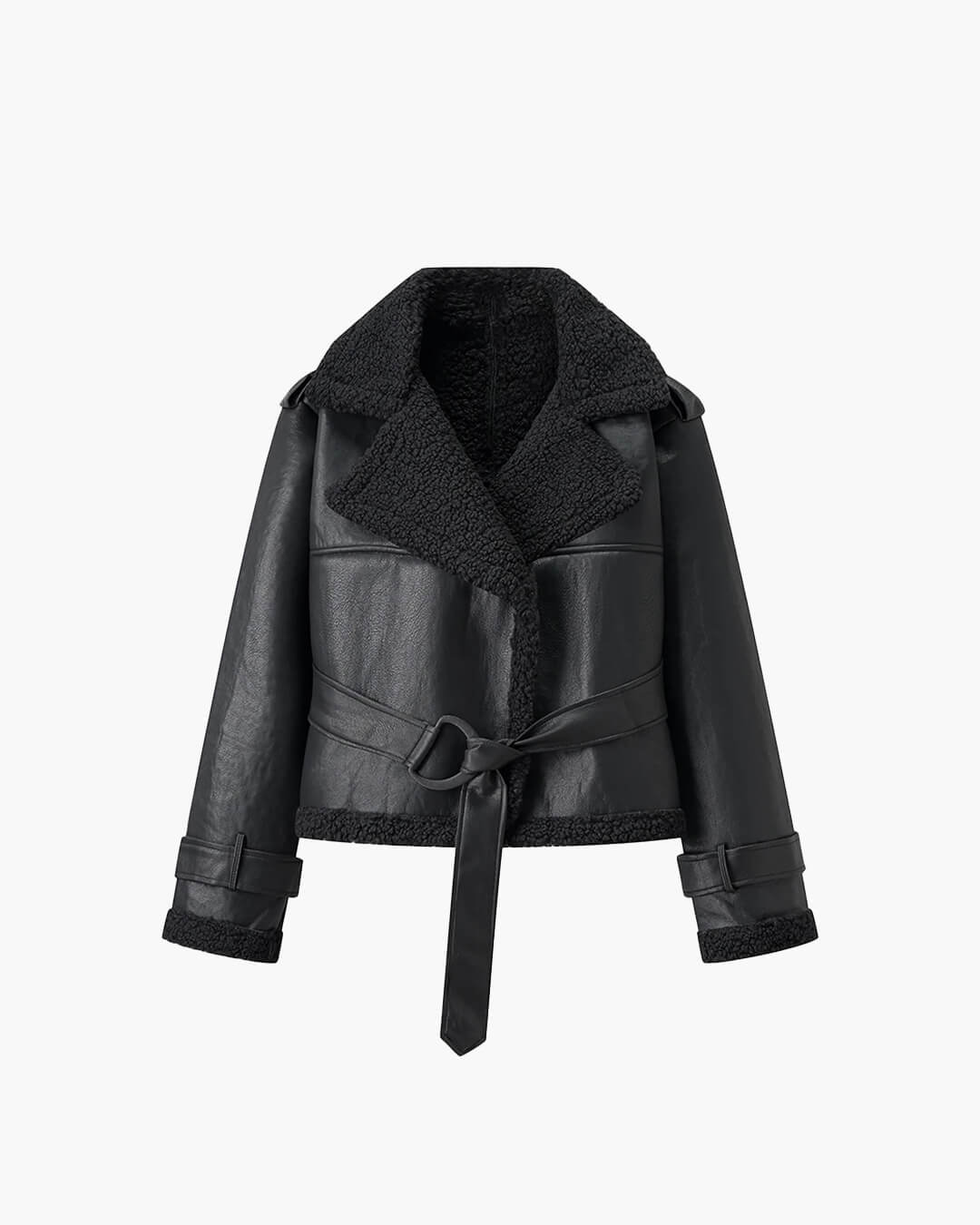 Veste courte en similicuir avec ceinture Cora
