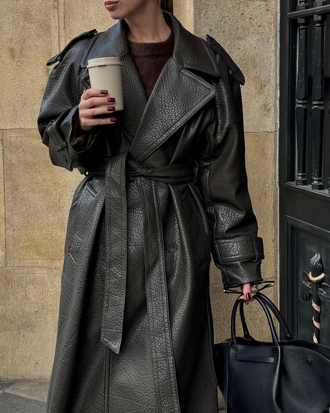 Veste longue en cuir Danica