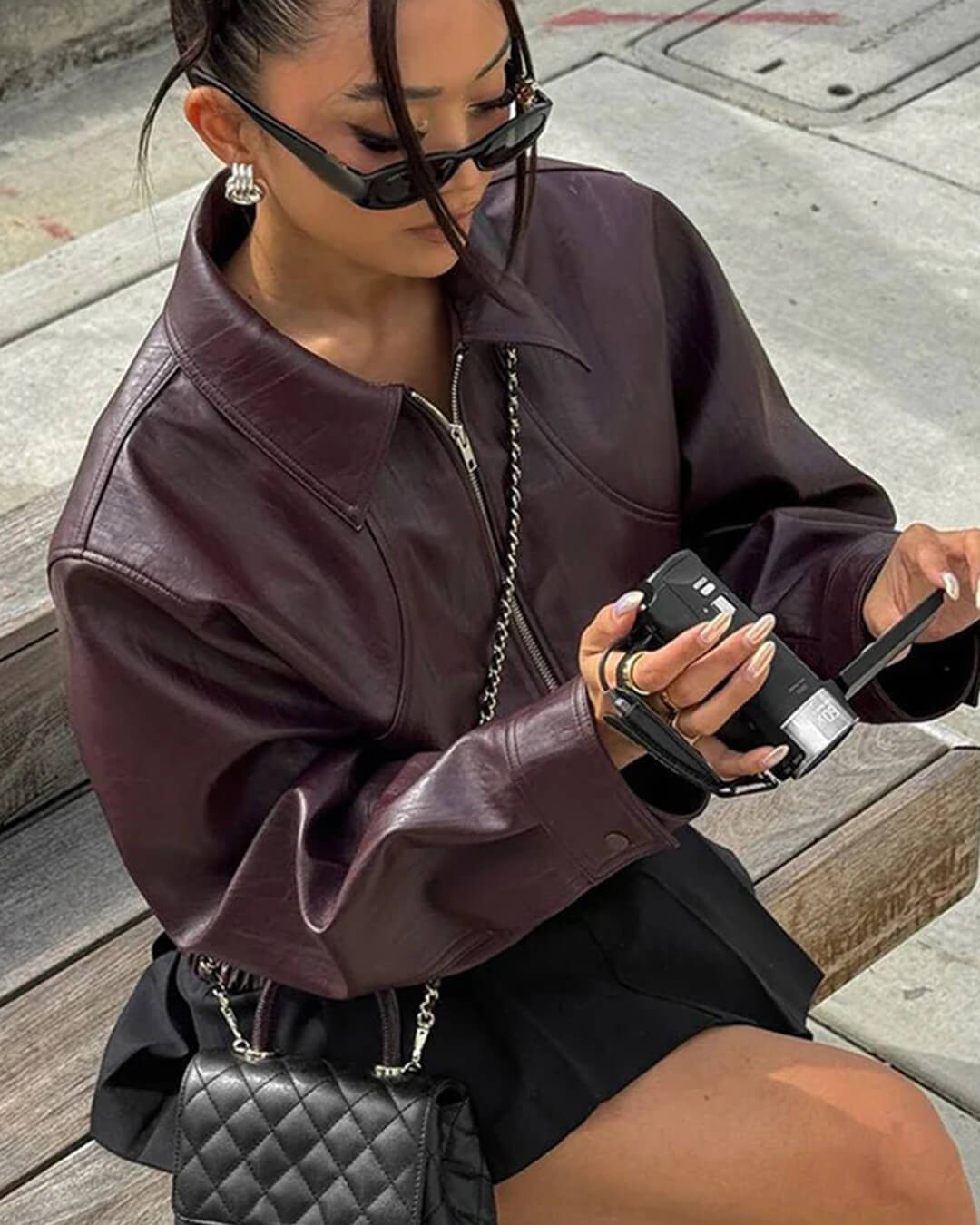 Veste Erika en cuir zippée