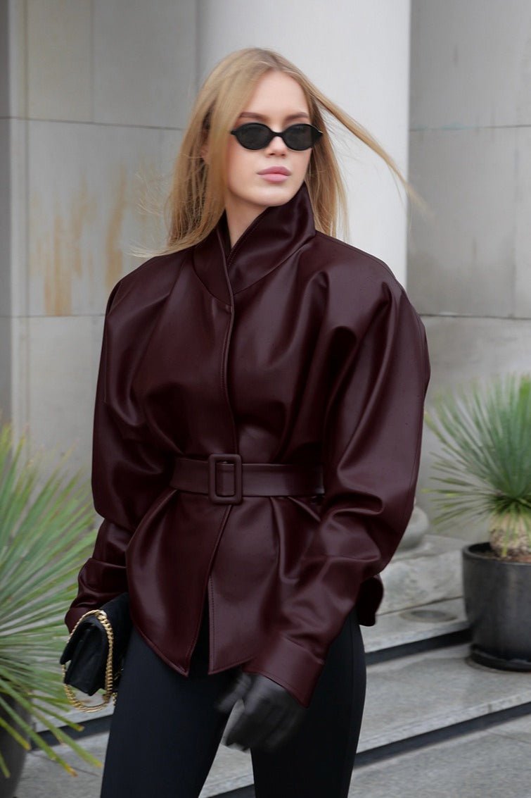 Veste en cuir avec ceinture Gabby