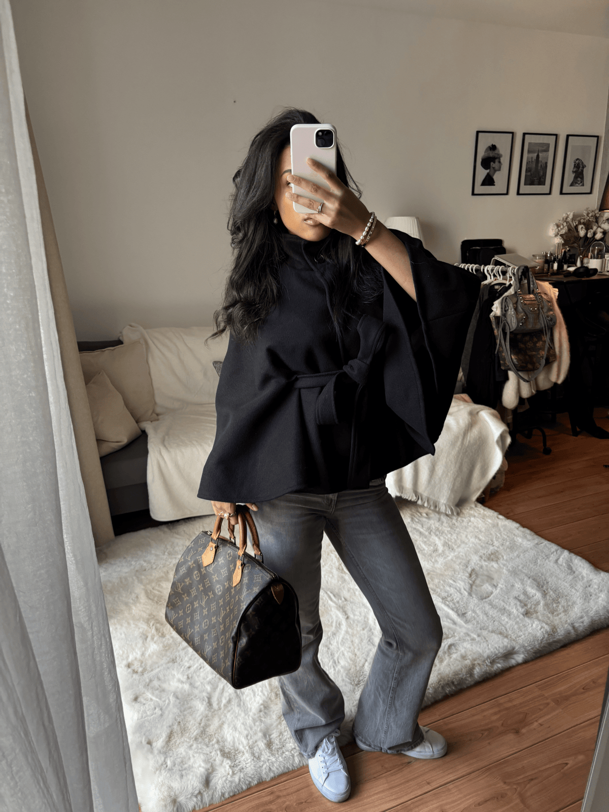 Veste cape élégante à col montant avec ceinture Arianne