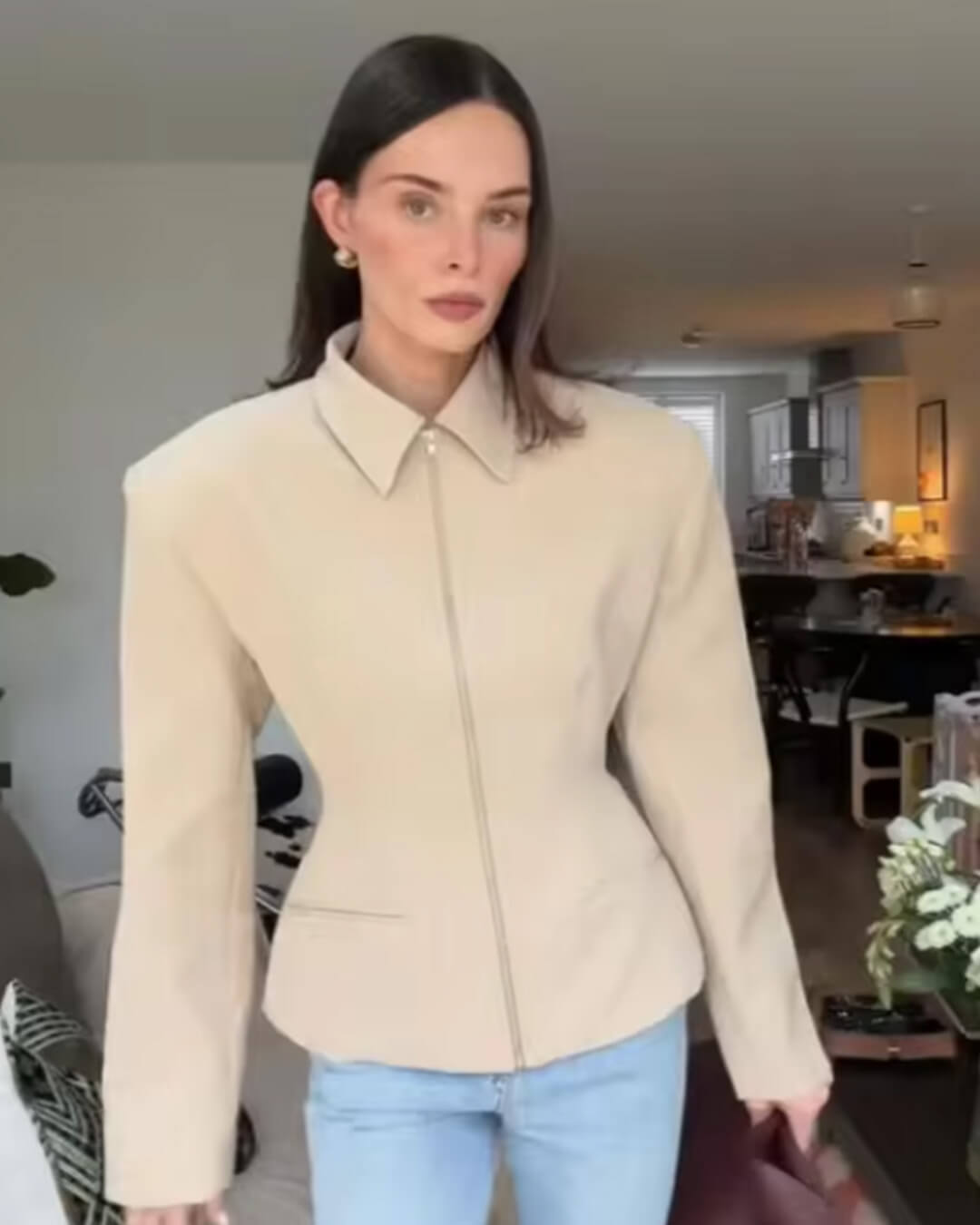 Veste Hazeline avec fermeture éclair et taille froncée