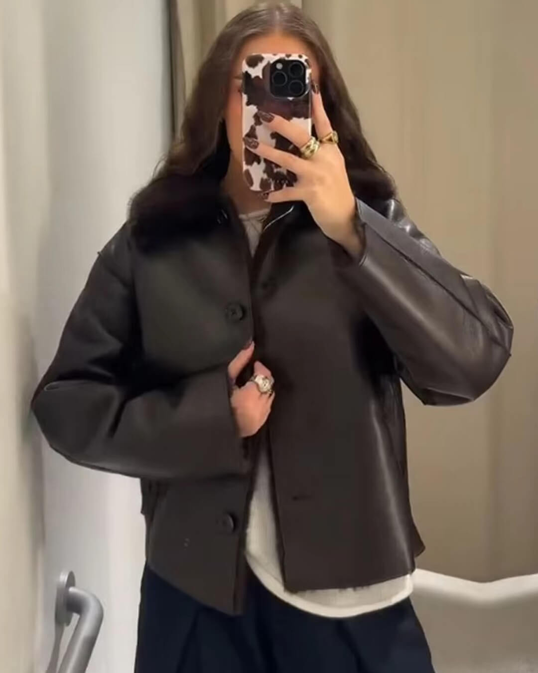 Veste réversible en similicuir avec fausse fourrure Joana
