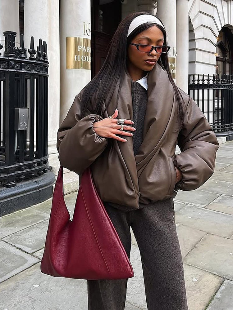 Veste en cuir à revers Lara