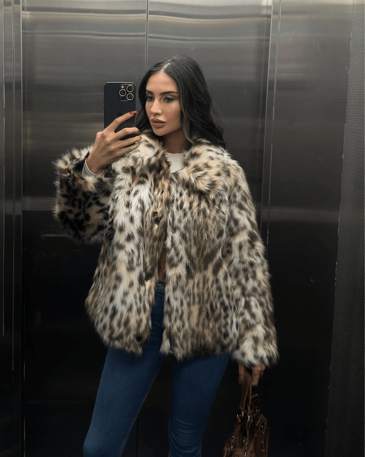 Manteau Nora en fausse fourrure léopard