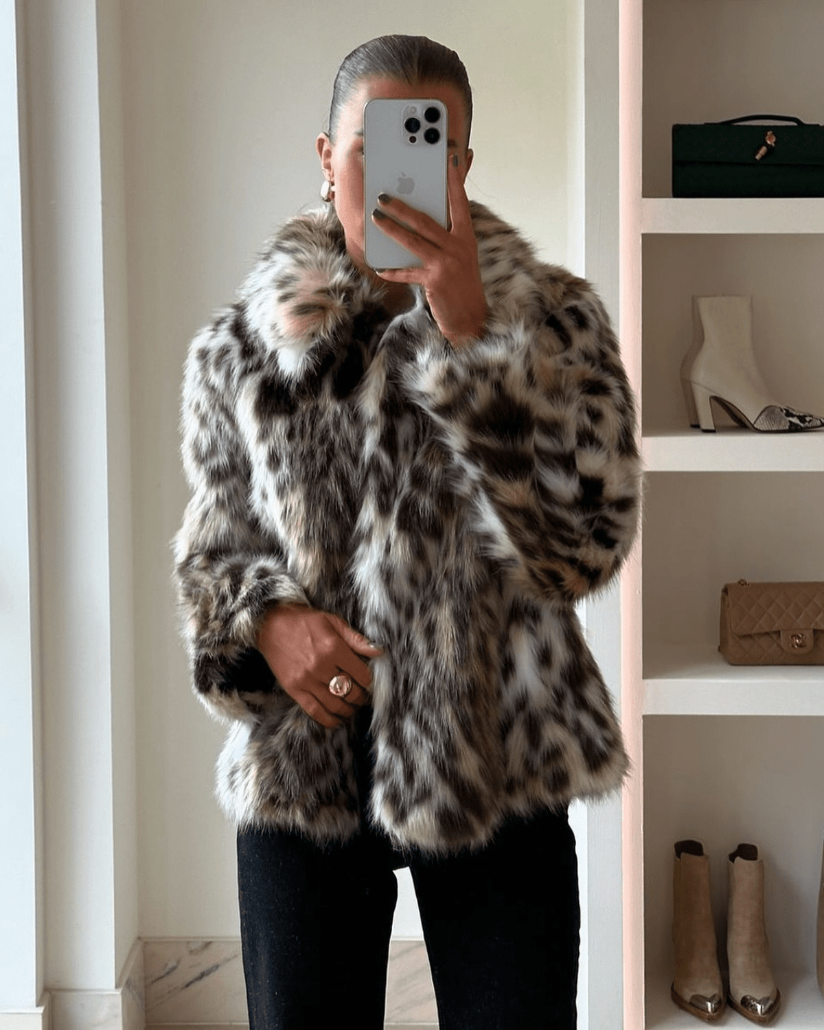 Manteau Nora en fausse fourrure léopard