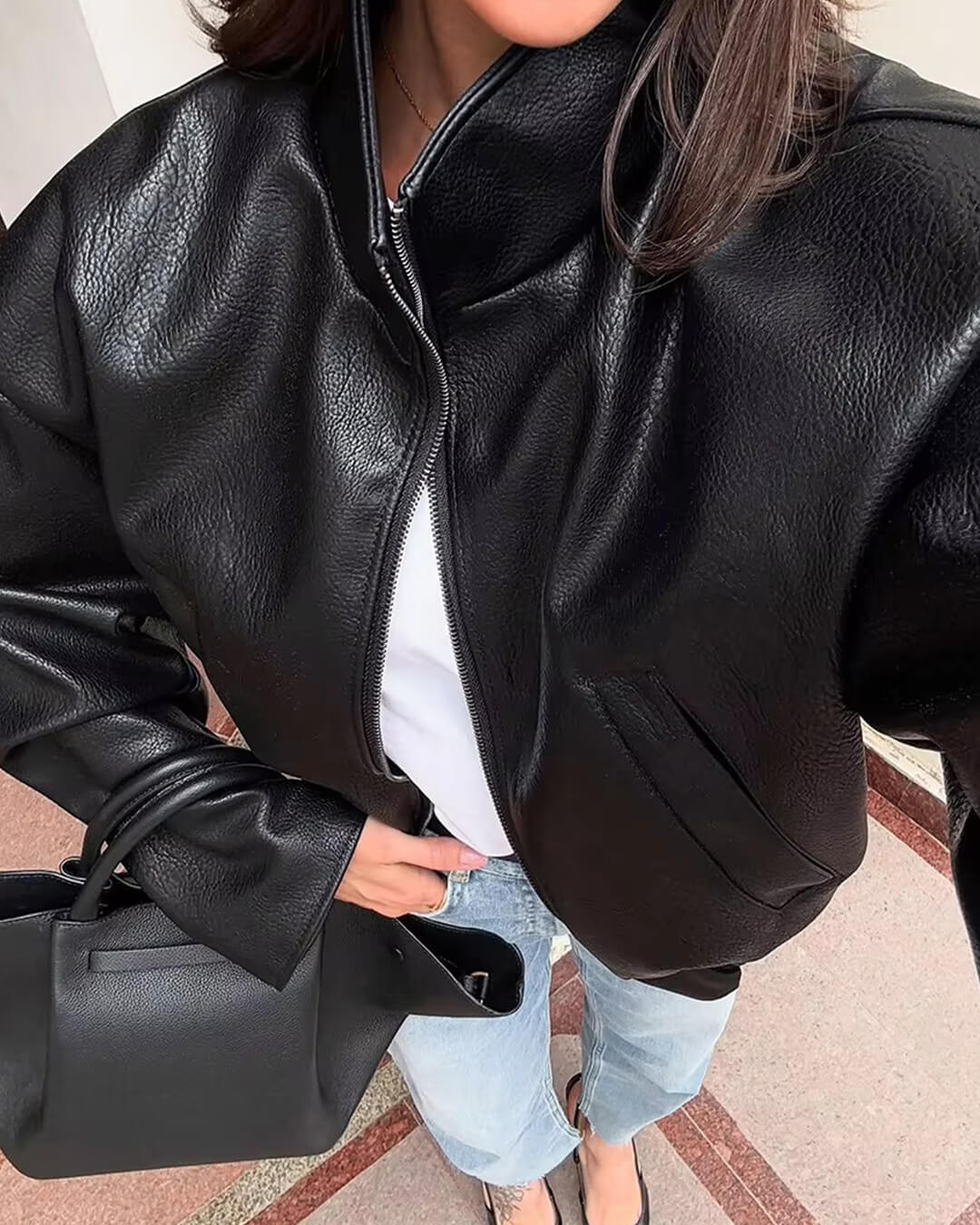 Veste en cuir avec fermeture éclair Zip