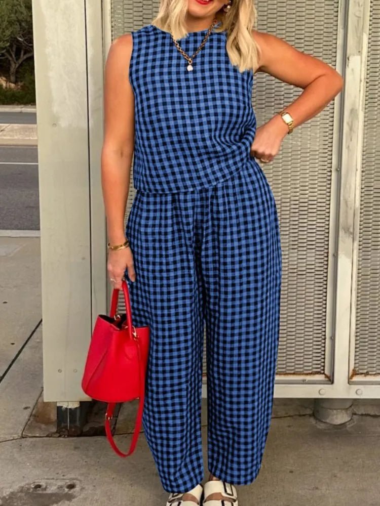 Ensemble Wren avec gilet sans manches à carreaux et pantalon Nine Point