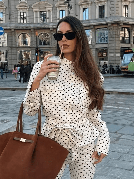 Ensemble veste à pois et pantalon capri Cherry