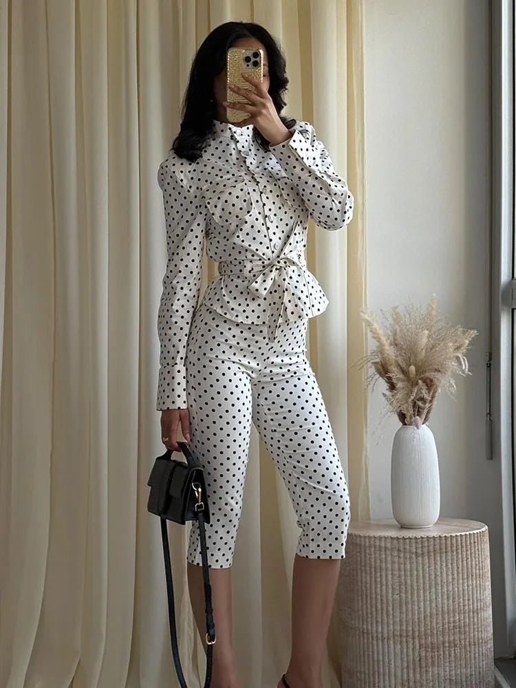 Ensemble veste à pois et pantalon capri Cherry