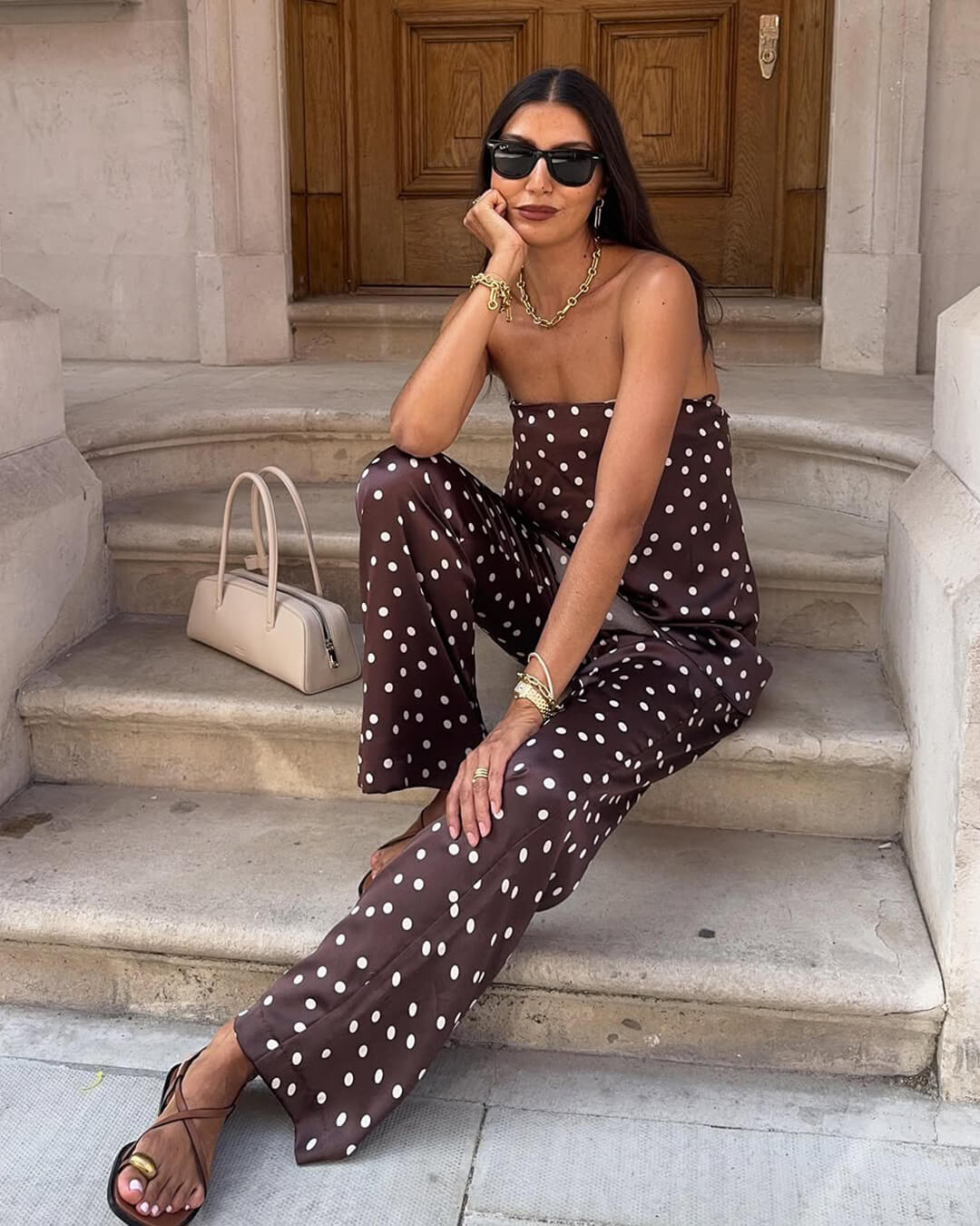 Ensemble Claudine composé d’un pantalon et d’un bandeau en satin