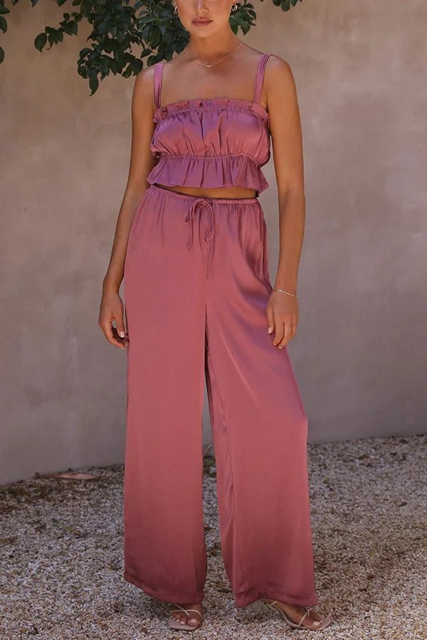 Ensemble top à volants Julianne et pantalon à taille élastique
