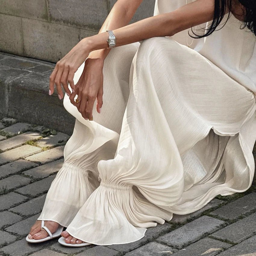 Pantalon évasé Beatrice en mousseline à taille élastique