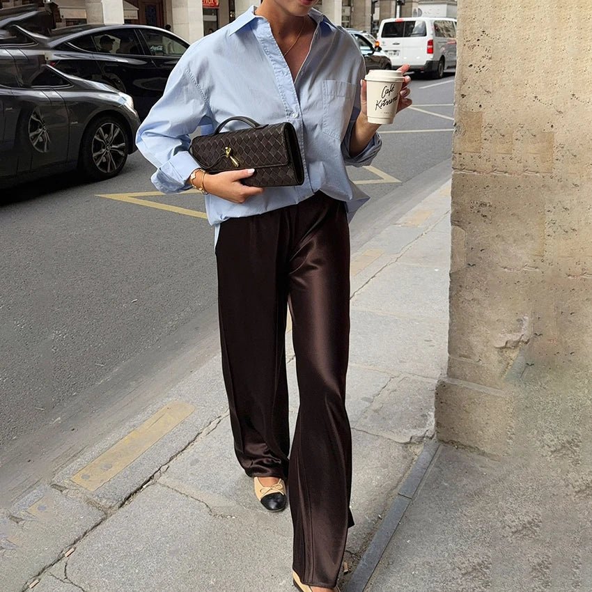 Pantalon flare en satin Cameron