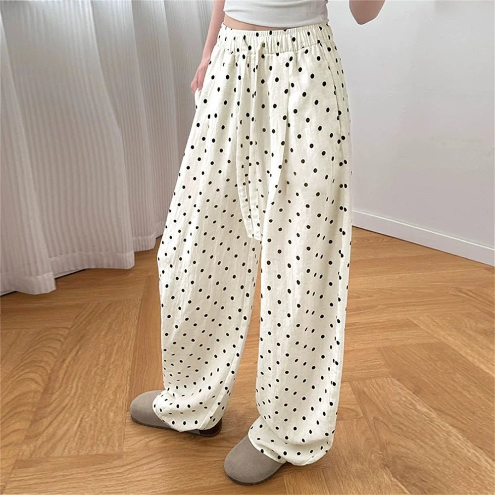 Pantalon large en lin à pois Elizabeth