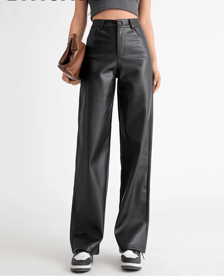 Pantalon en cuir taille haute Giselle