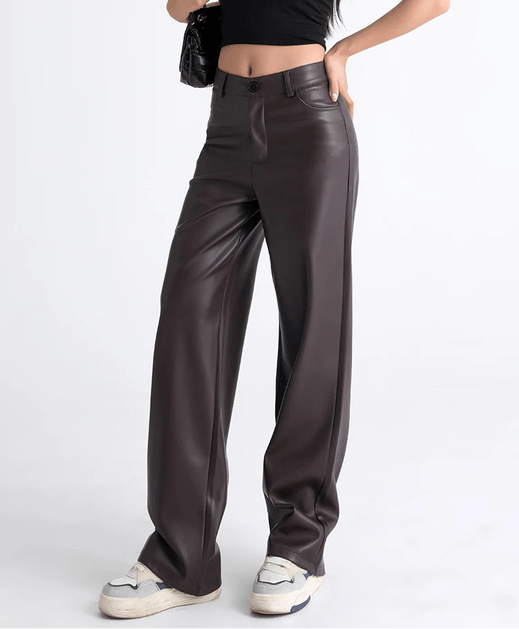 Pantalon en cuir taille haute Giselle