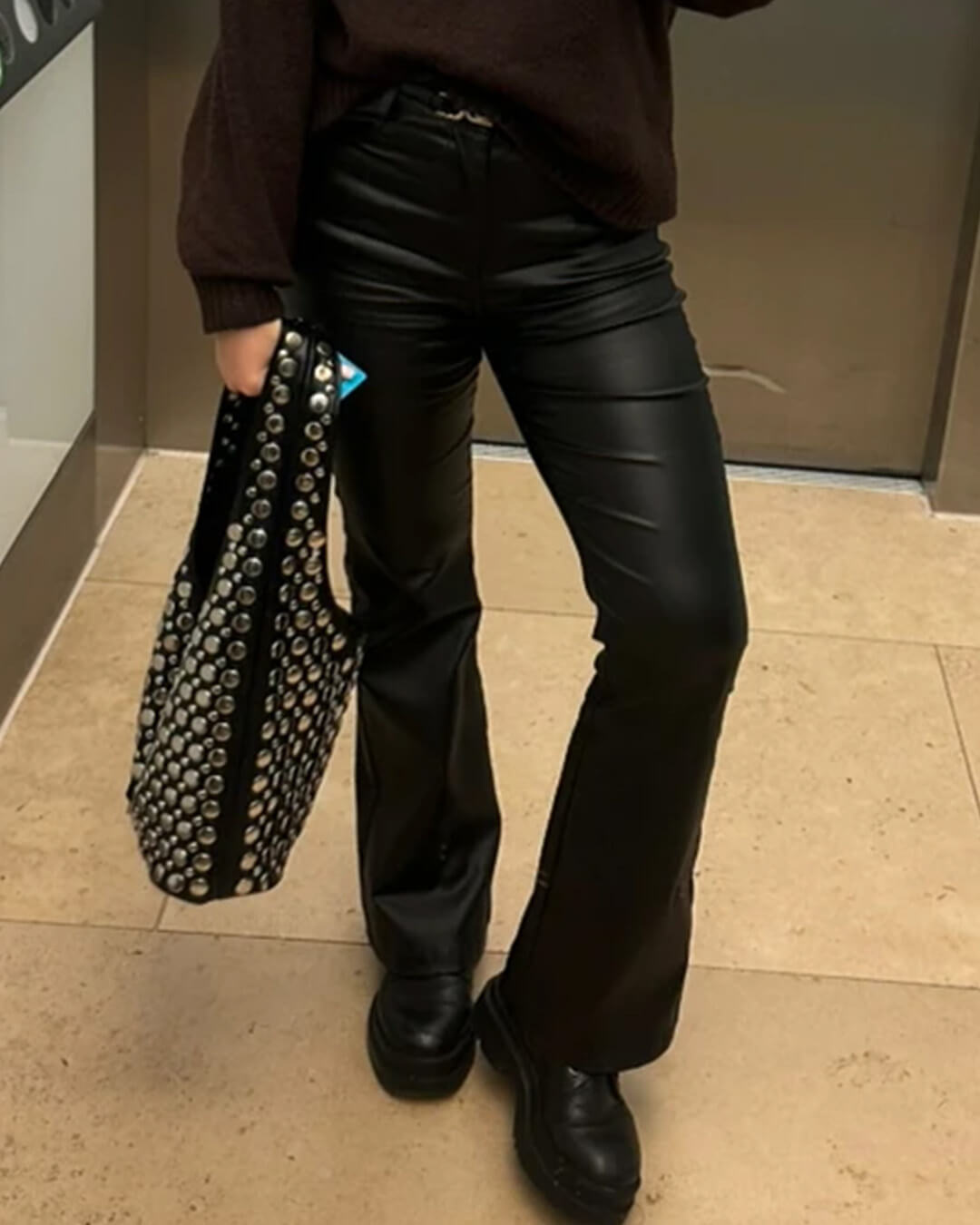 Pantalon évasé en similicuir Michelle