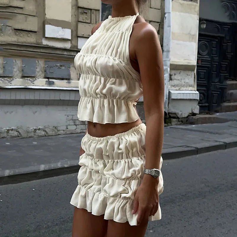 Ensemble Priya : top noué et jupe plissée