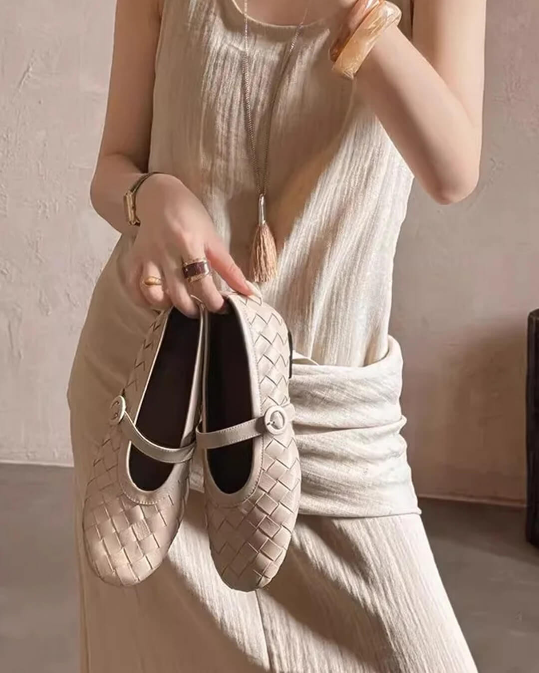 Chaussures plates Lisbeth en cuir tressé