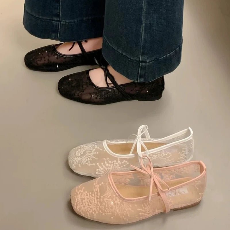 Ballerines Saskia en résille brodée