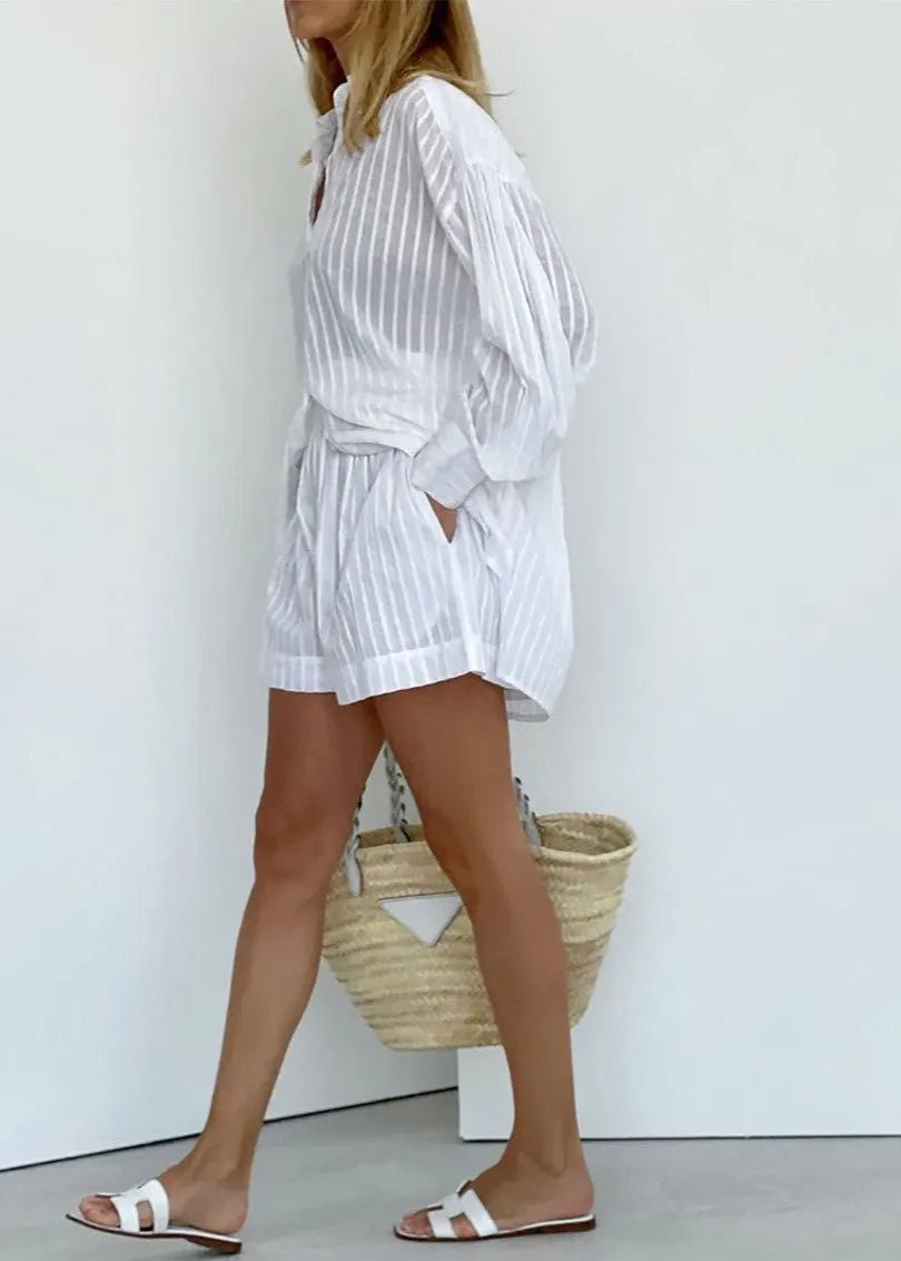 Ensemble chemise et short en coton rayé Bridget