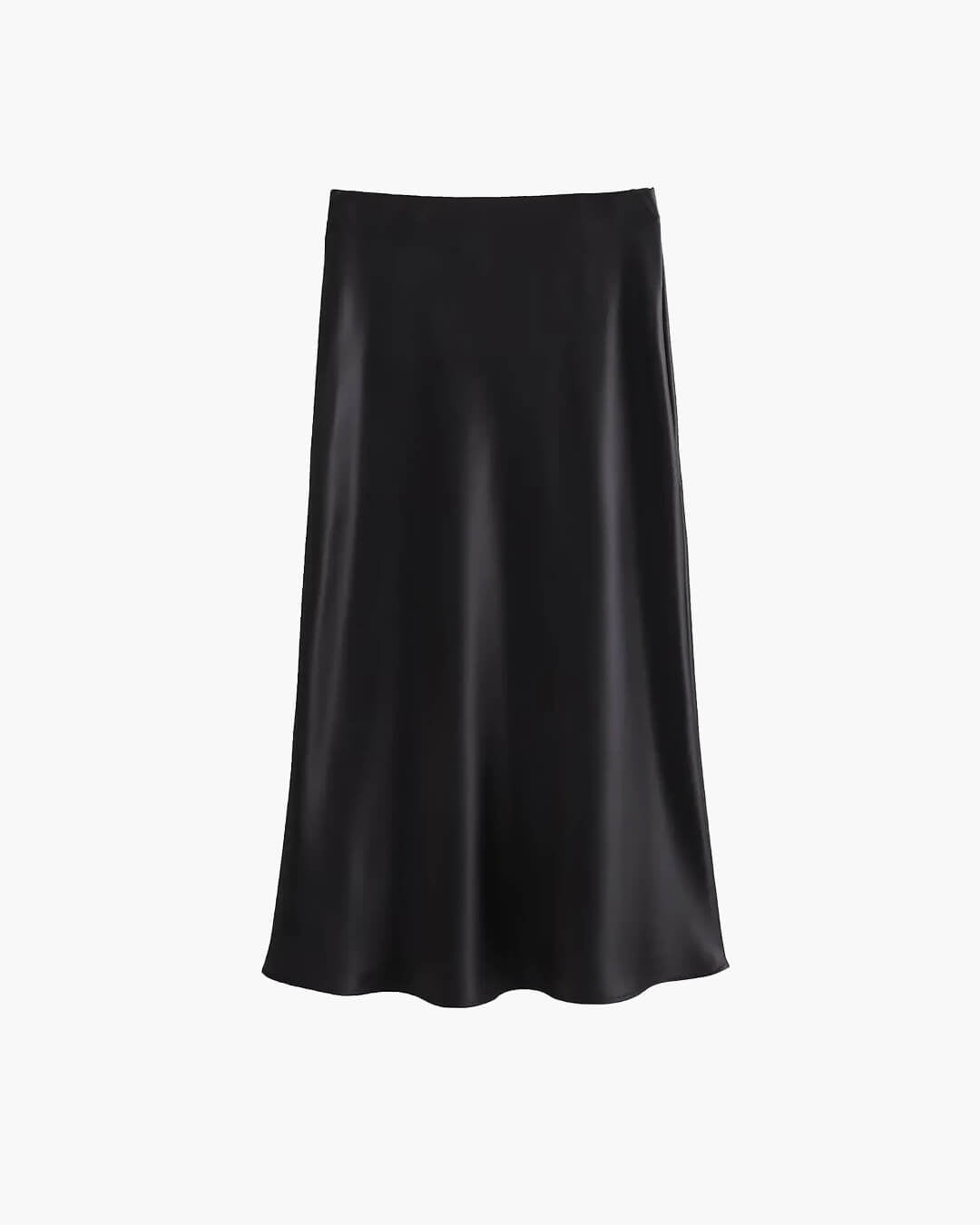 Anais jupe midi en satin noir taille haute