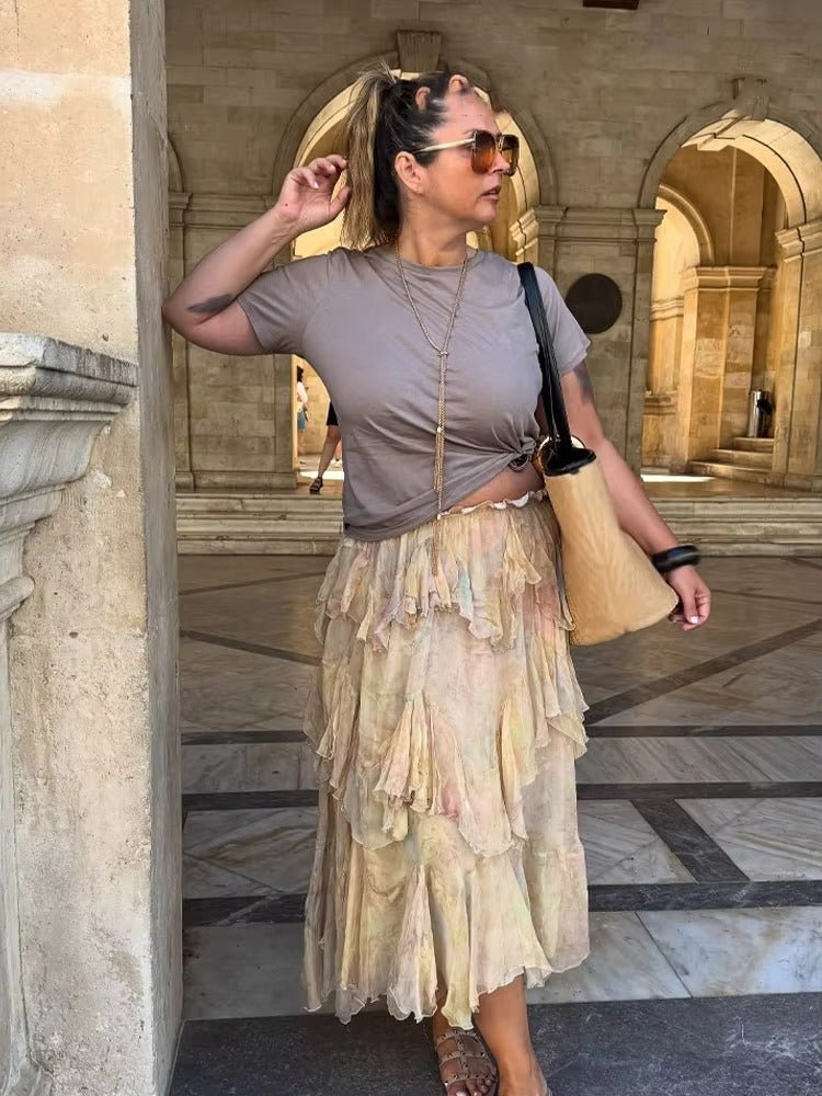 Jupe longue bohème Serena à volants superposés