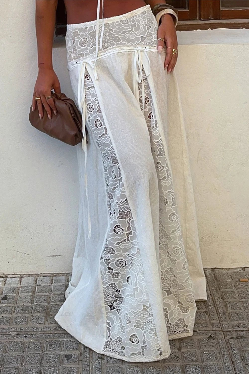 Afsana – Jupe longue bohème en dentelle patchwork