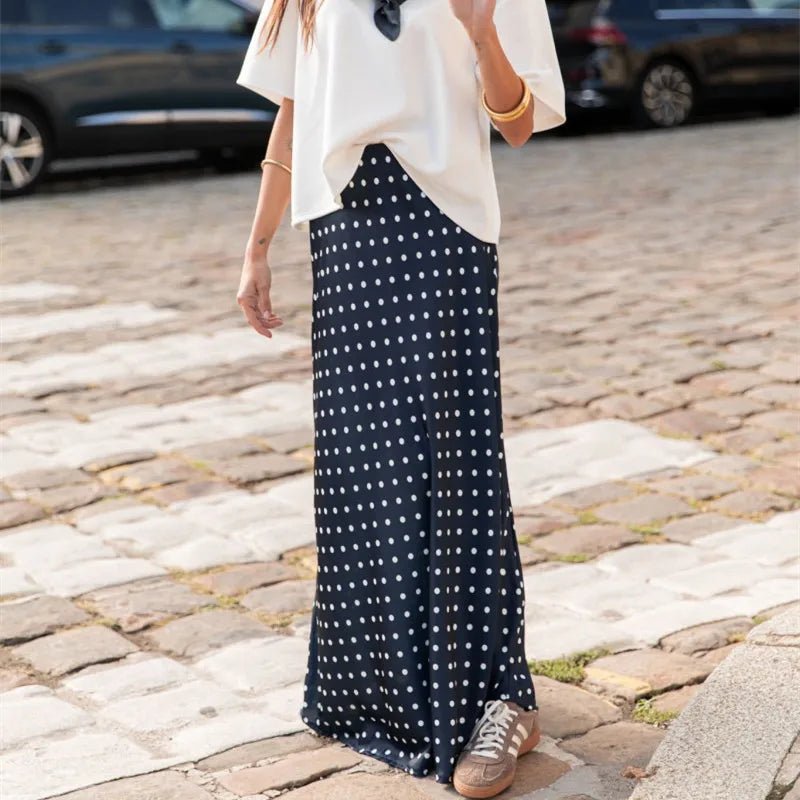 Beatrice – Jupe maxi en satin à pois
