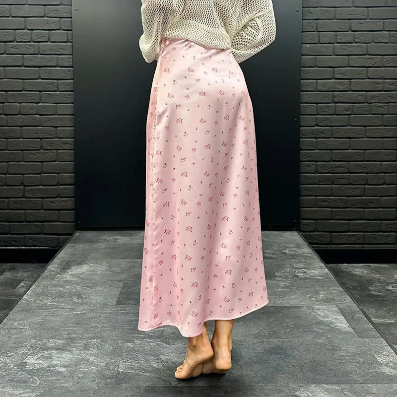 Jupe midi satinée taille haute imprimée Kate